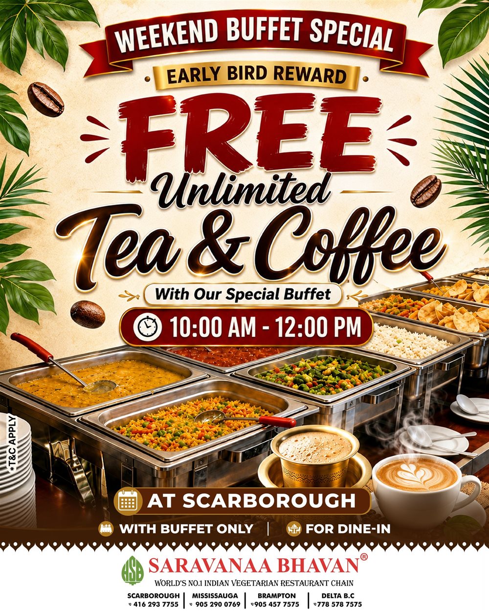 Saravanaa Bhavan Canada: FREE Unlimited Tea & Coffee photo 1