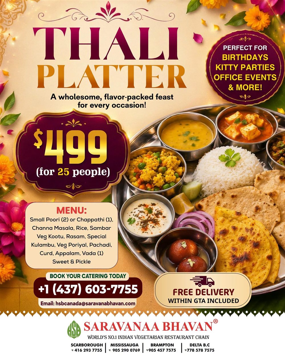 Saravanaa Bhavan Canada Catering Special: Thai Platter for 25 People at $499 photo 1