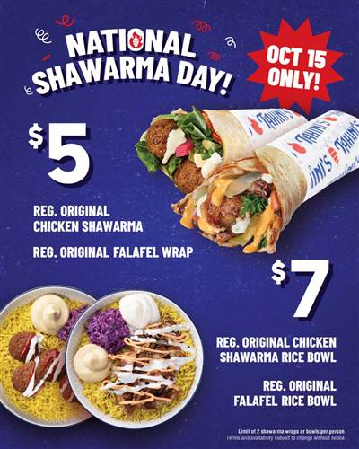 Osmow’s National Shawarma Day: $5 Wraps & $7 Rice Bowls – October 15 Only