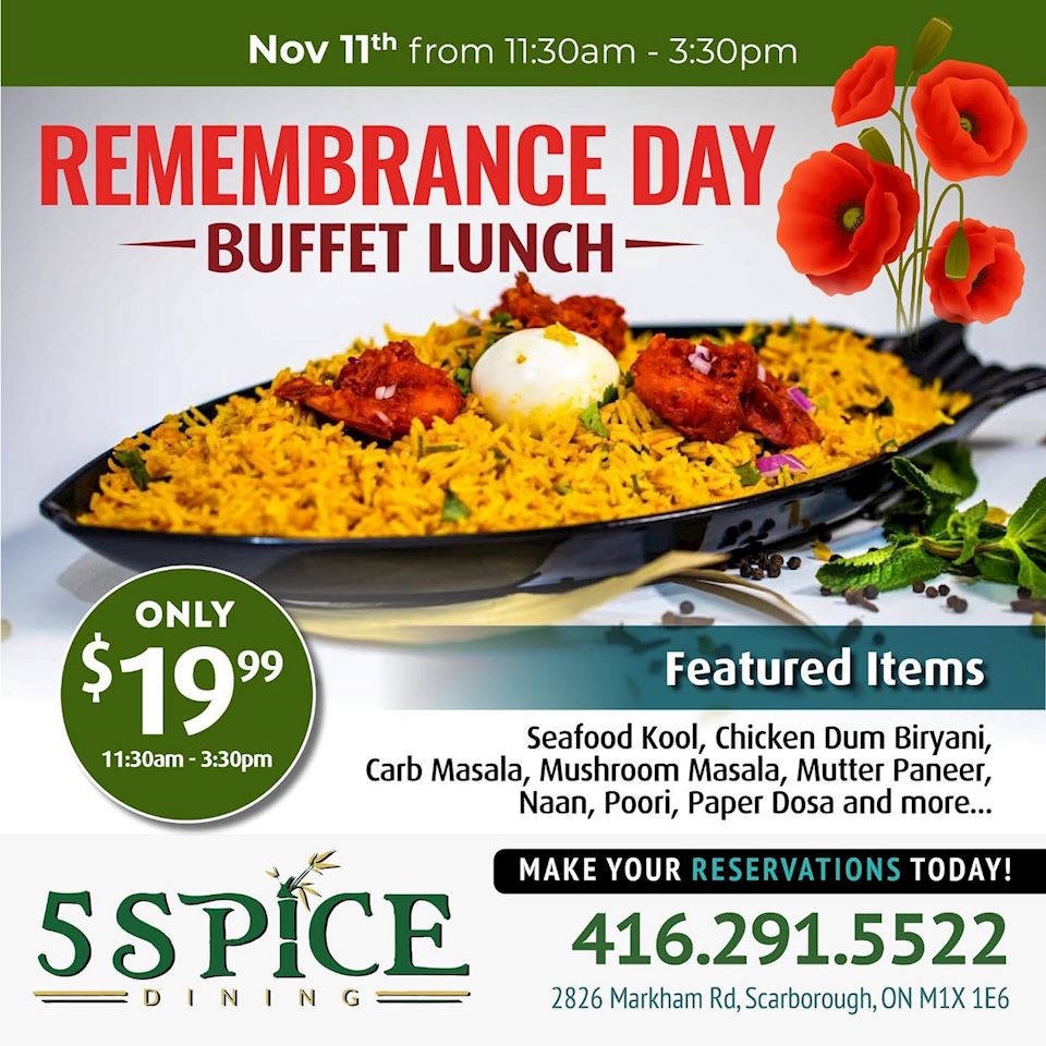 Remembrance Day Buffer Lunch at 5 Spice Dining