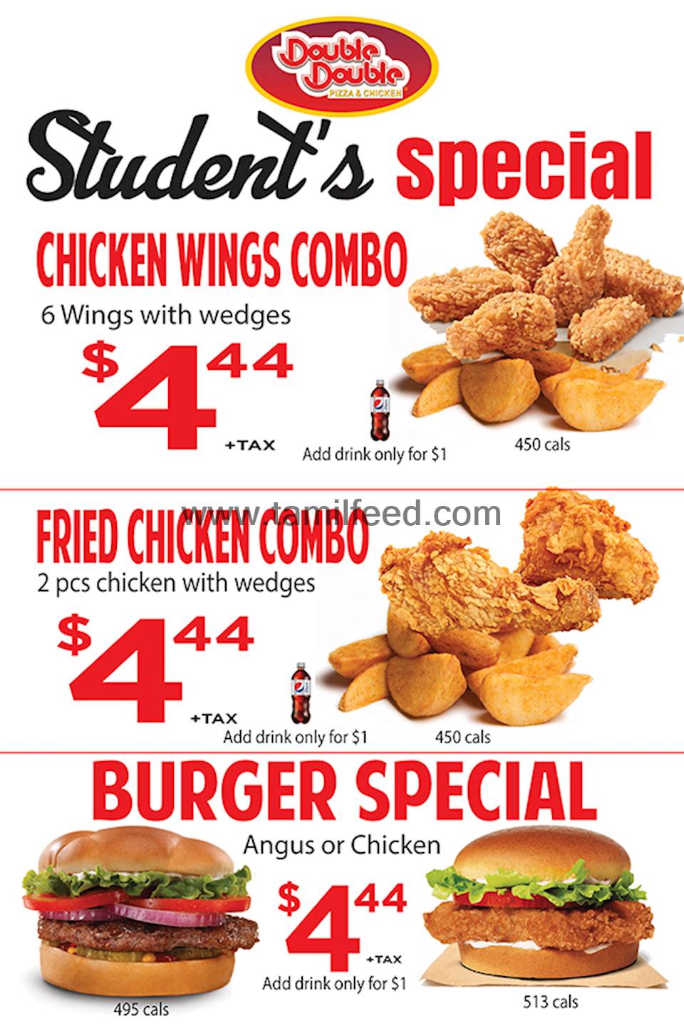 Student's Special Offer - Chicken Wings Combo, Fried Chicken Combo and Burger Special at 2829 Kingston Road Business Location