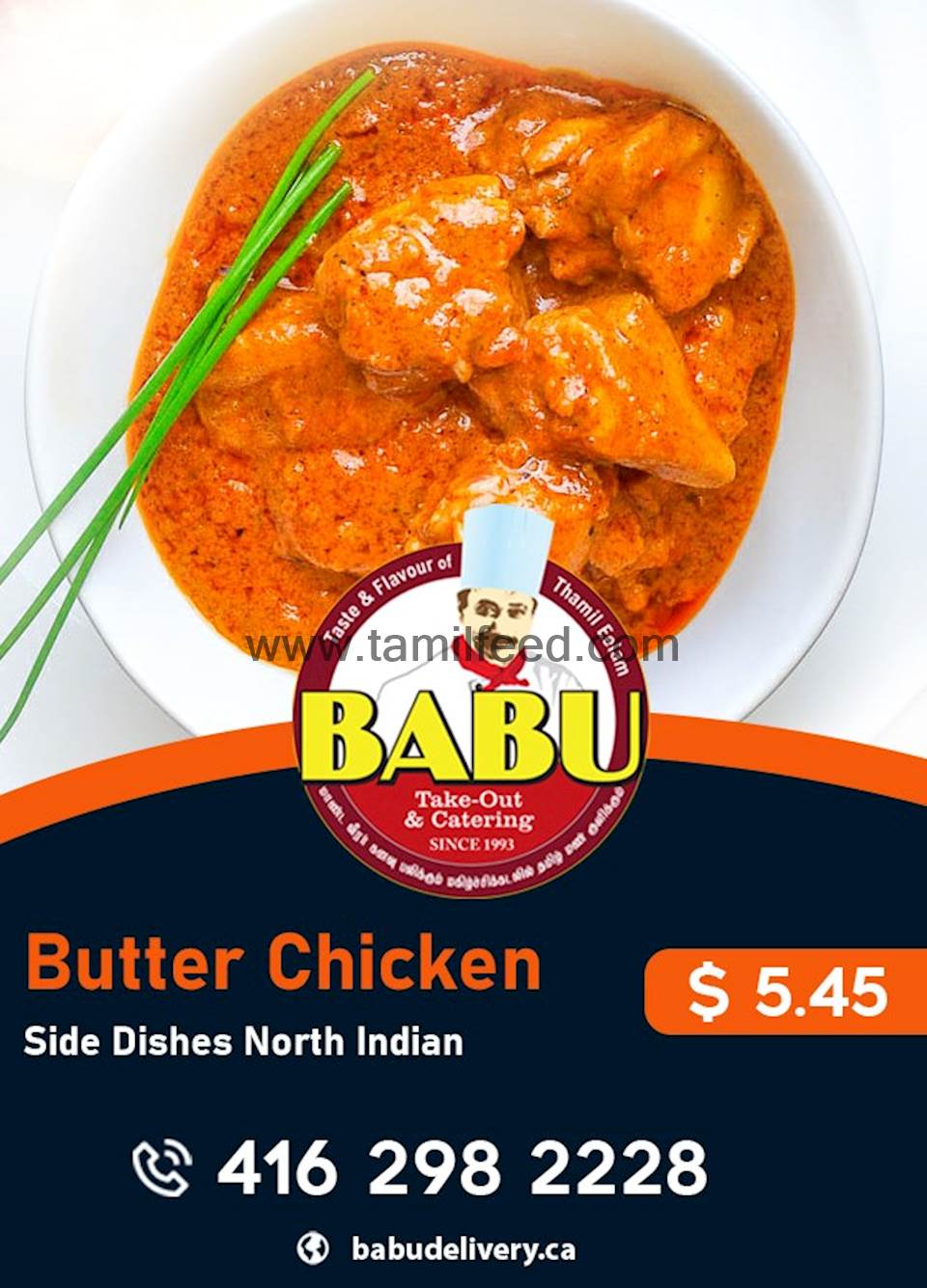 Butter Chicken for $5.45 at Babu Take-Out & Catering