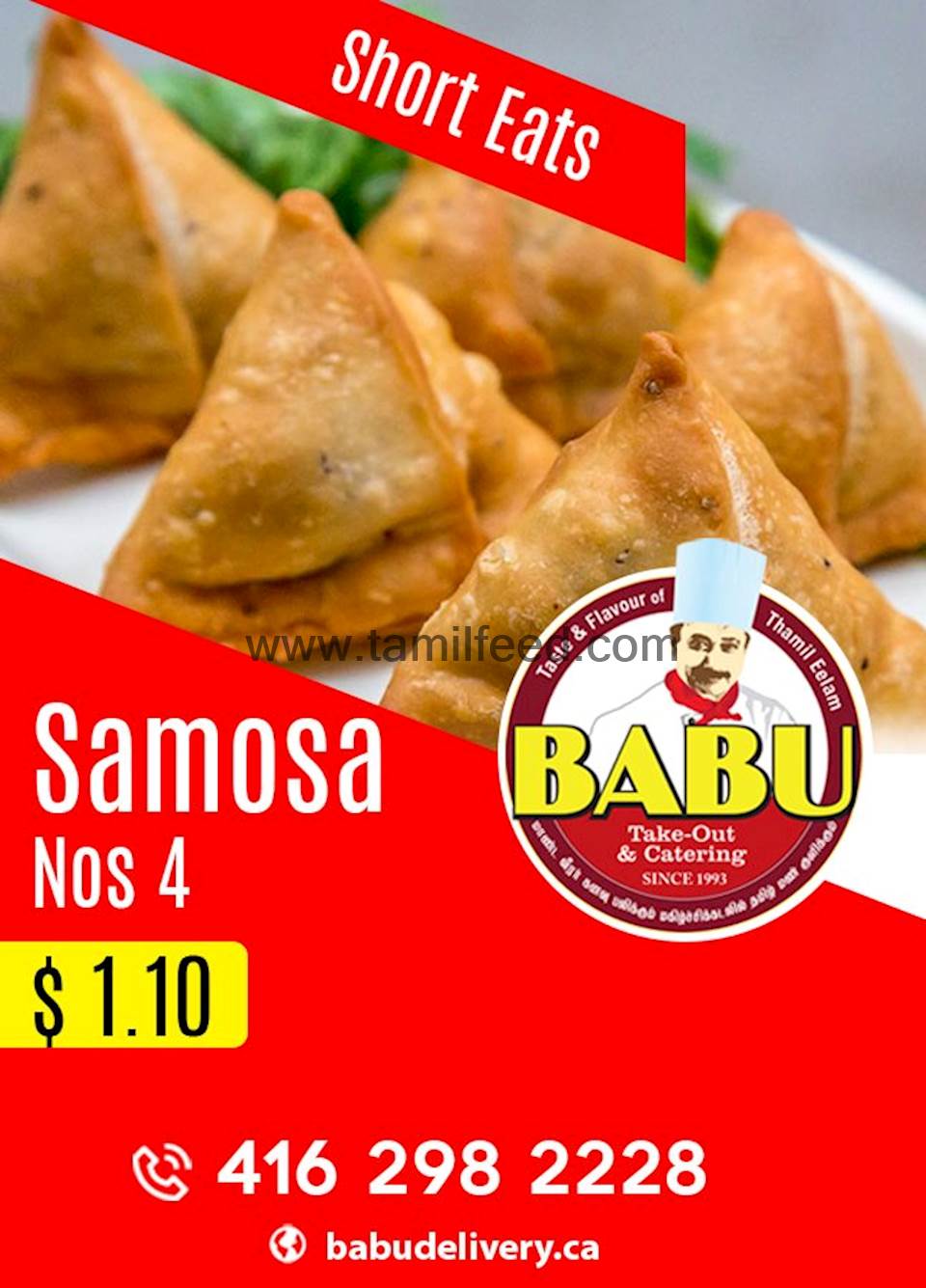 4 Samosa for $1.10 at Babu Take-Out & Catering